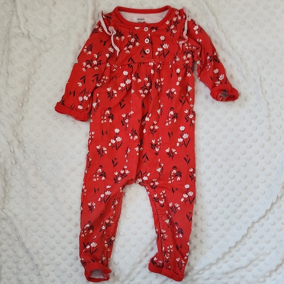 Carter's Other - Red Floral Baby One-Piece Romper - Cozy Footed Sleepwear